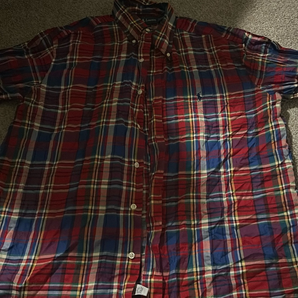 Plaid Ralph Lauren plaid button down shirt size large. Slightly used